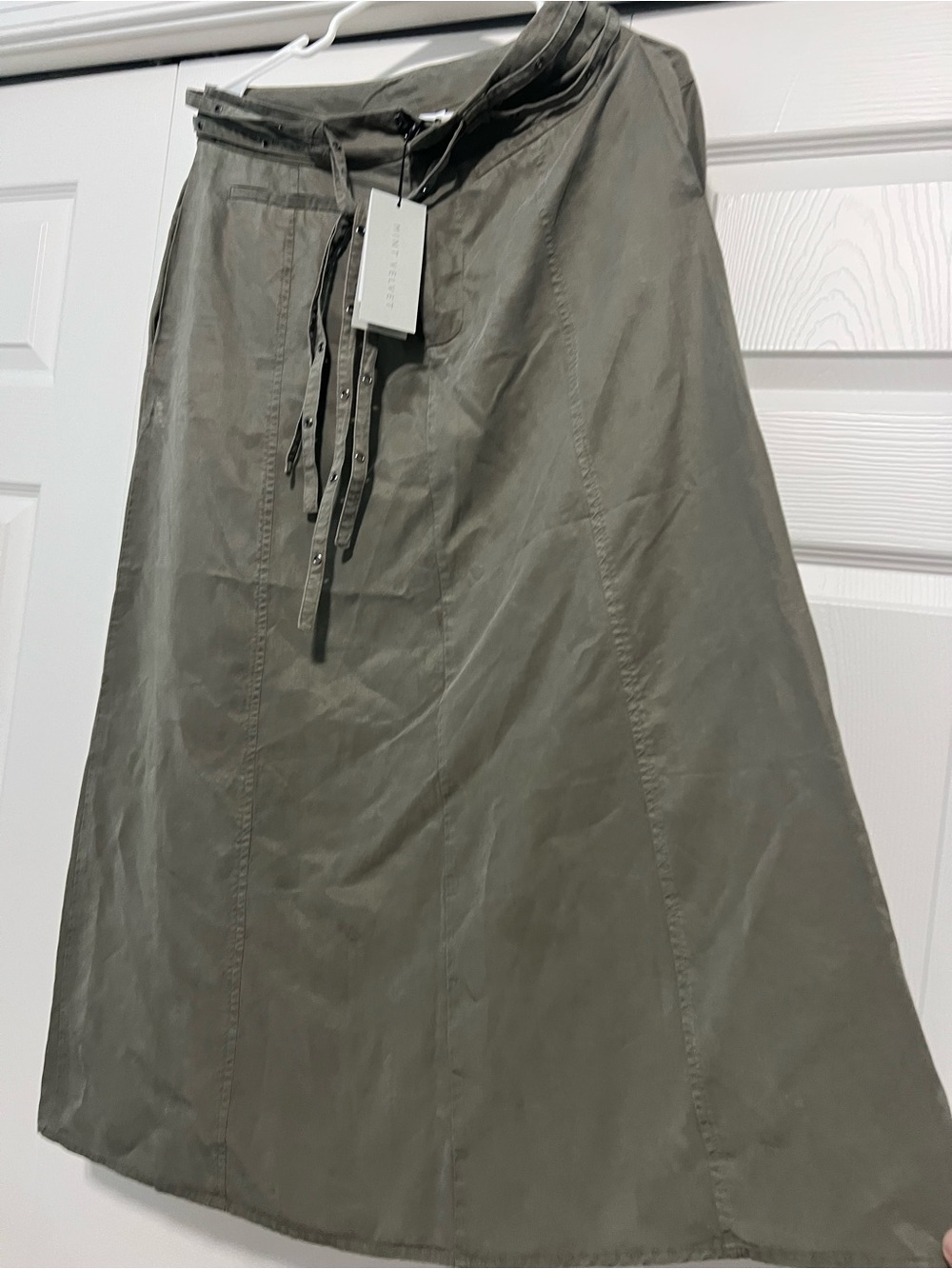 Olive Utility A-Line Women's Skirt with Waist Tie